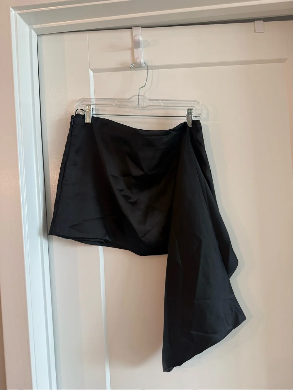 Zara Black Asymmetric Draped Satin Mini Skirt